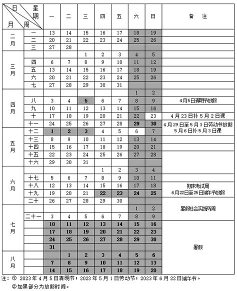 2022－2023学年第二学期校历表 河北经贸大学