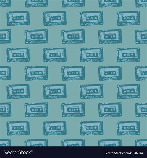 Audio Cassette Tape Engraved Seamless Pattern Vector Image