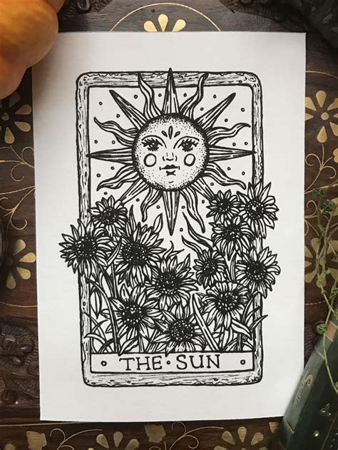 Large A Size The Sun Tarot Card Art Print Etsy Tarot Cards Art