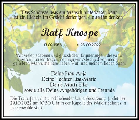 Traueranzeigen Von Ralf Knospe Trauer Anzeigen De