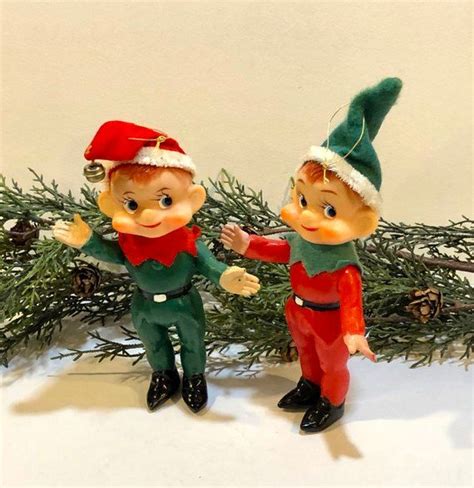 Vintage 1950s Christmas Pixies Elf Ornaments Mid Century Etsy Elf