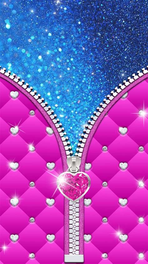 Glitter Touch With Pink Diamond Silver Zipper Hear Diamond In Hot Pink