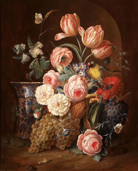 Josef Holstayn B1930 — Decorative Still Life With Flowers And Fruit