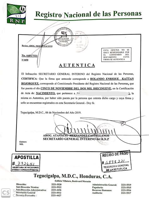 Certificación De Acta De Nacimiento Apostillada En Honduras Tramites Hn