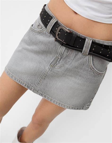 Denim Mini Skirt With Belt Bsk Teen Bershka