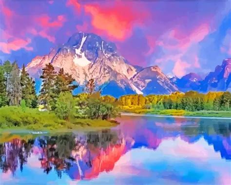 Alaska Landscape At Sunset Painting | Art Of Paint By Numbers