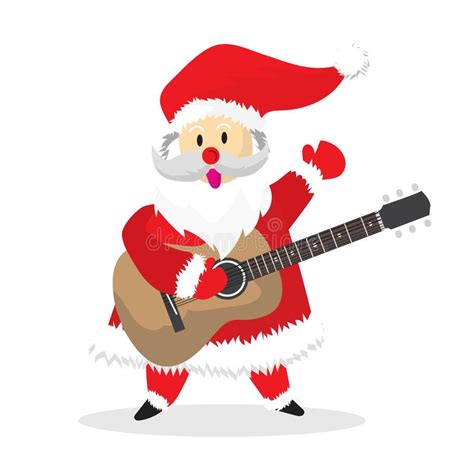 Santa Happy Play Rock Guitar Tecknad Film Vektor Illustrationer