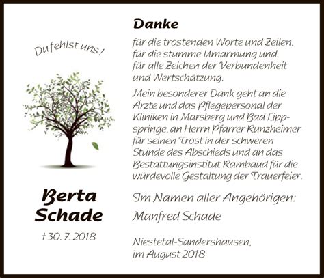 Traueranzeigen Von Berta Schade Trauer HNA De