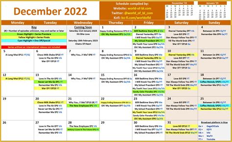 World Of BL On Twitter Updated BL Calendar For December 2022 Note