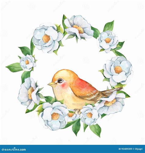 Bird And Floral Wreath 1 Stock Illustration Illustration Of Pretty