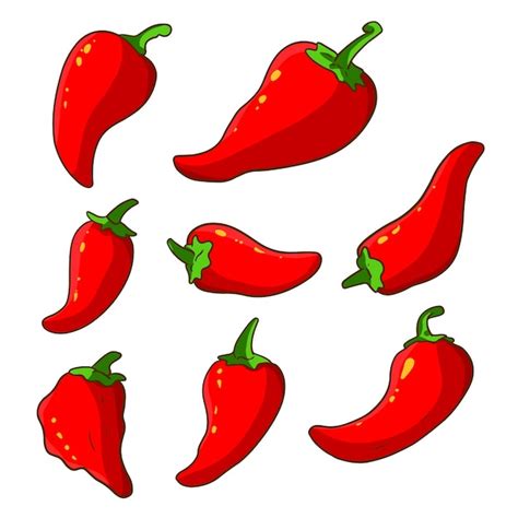 Premium Vector Set Of Cartoon Style Hot Red Chilli Spicy Food Hand