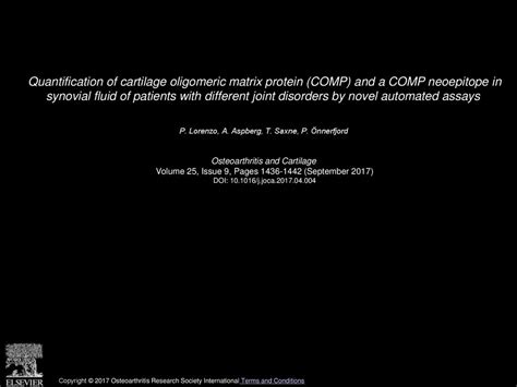 Quantification Of Cartilage Oligomeric Matrix Protein COMP And A COMP