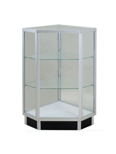 Extra Vision Corner Glass Display Case W 2 Glass Shelves