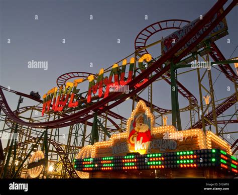 Roller-coaster at Hyde Park Winter Wonderland Christmas Fair, London, England, UK Stock Photo ...