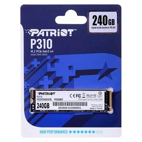 SSD 240GB Patriot P310 M 2 2280 PCIe Gen3x4 NVMe 1 3 Leitura 1700MB