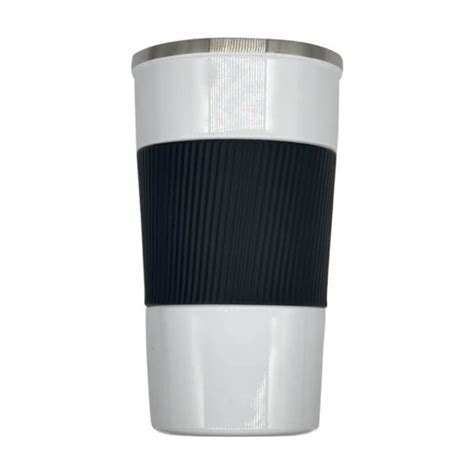 Double Wall Stainless Steel Cappuccino Mug Black And White Titan Jet