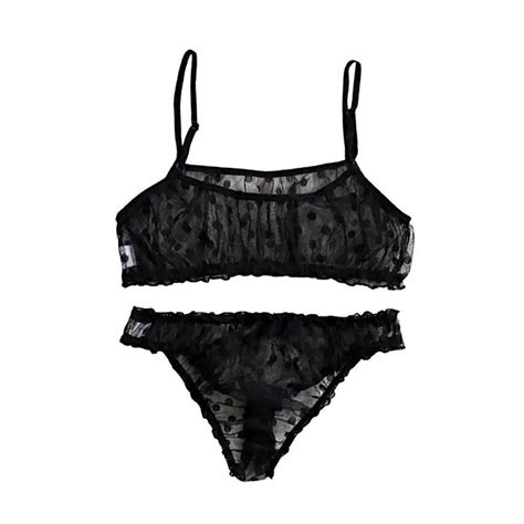 LINGERIE SET Black Sheer Bralette And Underwear Depop