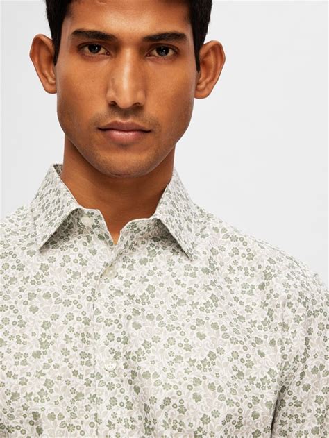 Selected Slim Ethan Shirt LS AOP Bright White Flower