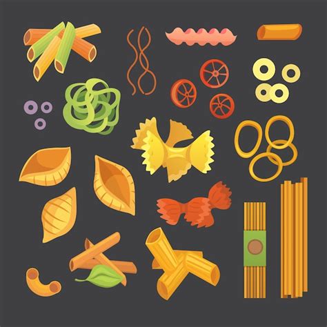 Premium Vector Italian Pasta In Cartoon Different Types And Shapes Of Macaroni With Ravioli