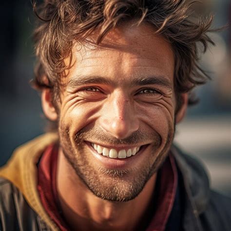 premium photo closeup portrait   man smiling   camera