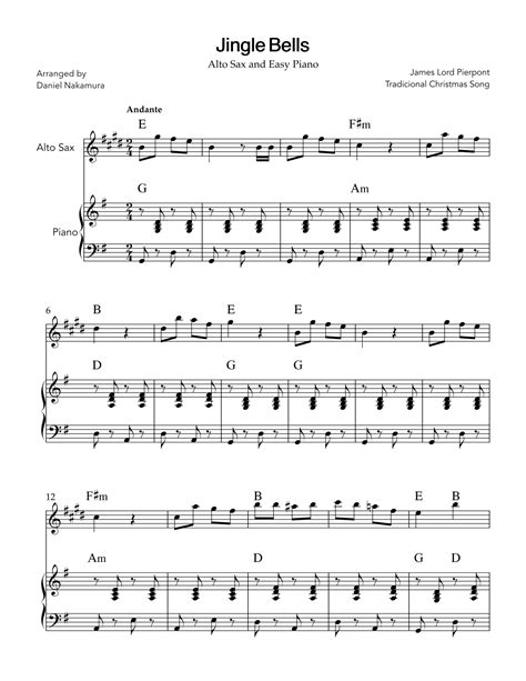 Jingle Bells For Alto Sax And Easy Piano Arr Daniel Nakamura By