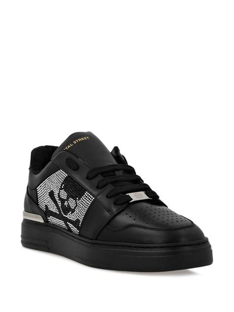 Philipp Plein Crystal Lo Top Leather Sneakers Black FARFETCH