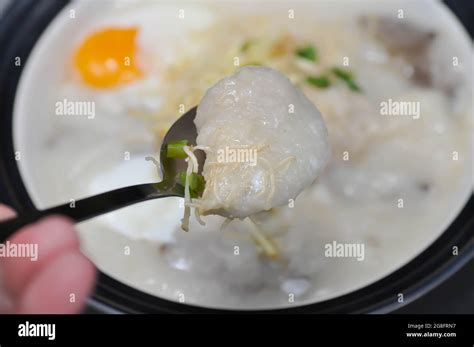 Rice Gruel Rice Porridge Or Congee With Pork And Egg Or Eating Rice