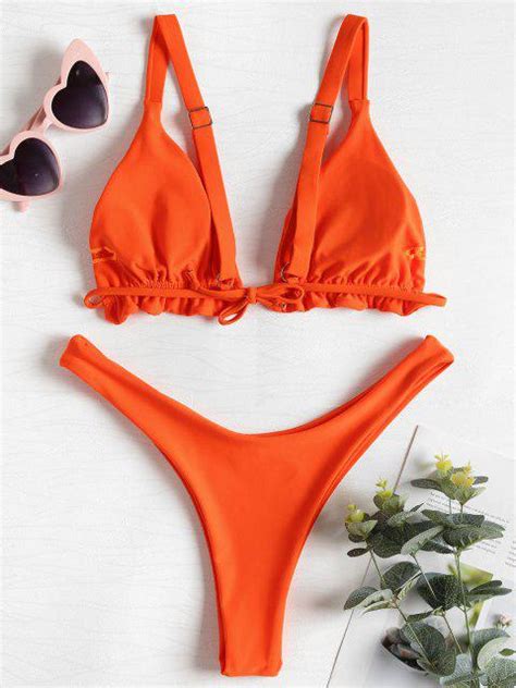 37 OFF 2021 Traje De Bikini Con Thong Con Volantes En Naranja