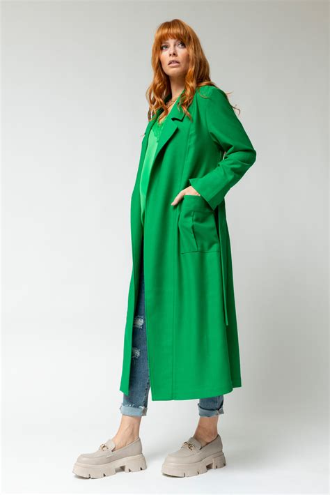 Green Twill Trench Coat Motto