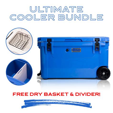 110 Quart Wheeled Cooler + Divider and Dry Basket – Blue Coolers Canada