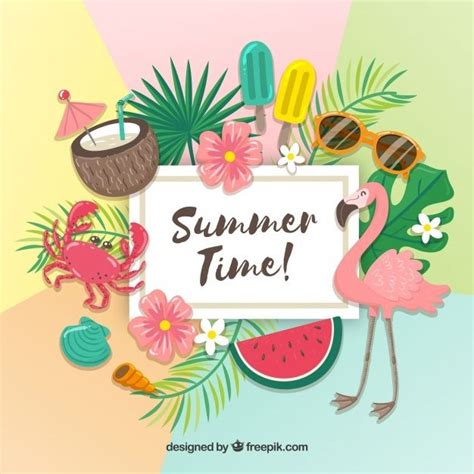 Colorful Summer Background With Flamingos And Watermelon