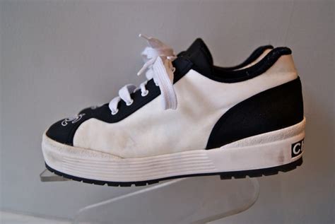 Vintage Chanel Ladies Sneakers Tennis Shoes Black And White