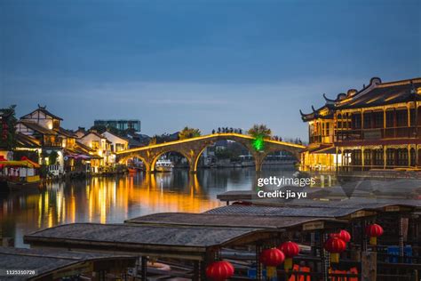 Night View Of Zhujiajiao Ancient Town Shanghai China High-Res Stock ...