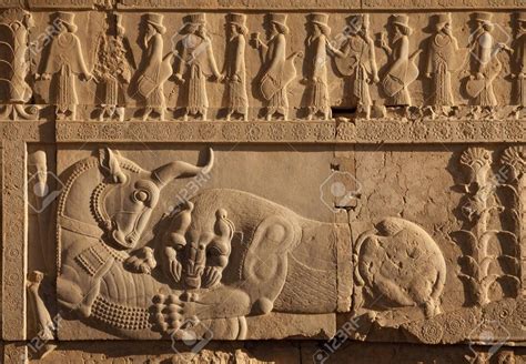 Combat Of Lion Vs Bull Carved On The Staircase Wall Of Persepolis Site