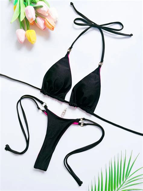 RUOTONSEPT 2024 New Sexy SolidBandage Bikini Set Damski Str J K Pielowy Dwucz Ciowy Tr Jk