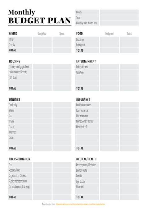 Printable Two-pages monthly budget plan PDF Download | Budget planner ...