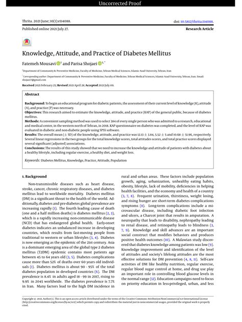 Pdf Knowledge Attitude And Practice Of Diabetes Mellitus