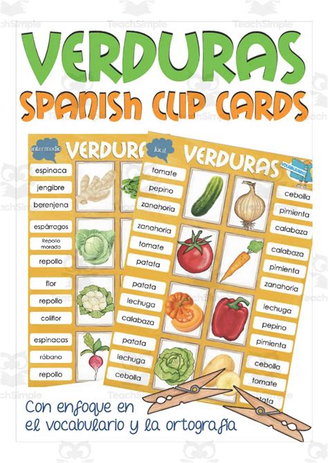 Spanish Vegetables Clip Cards Vocabulary Practice Activity By Teach