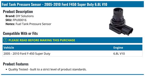 2005 2010 Ford F450 Super Duty Fuel Tank Pressure Sensor Diy Solutions Fpu00016