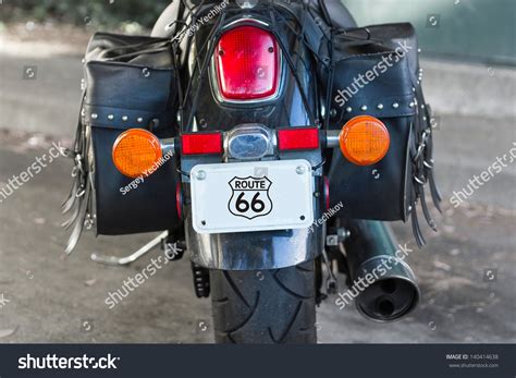 Details Of Black Cruiser Motorcycle Rear View Stock Photo 140414638