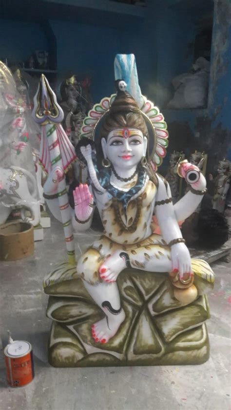 White Painted Lord Shiva Marble Statue For Worship Size Inch At