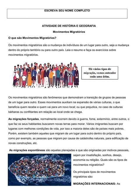 Movimentos Migrat Rios Worksheet