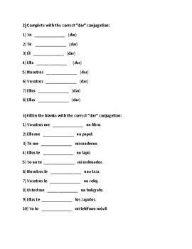 DAR Conjugation Worksheets | Present Tense | El verbo DAR by Airlingui