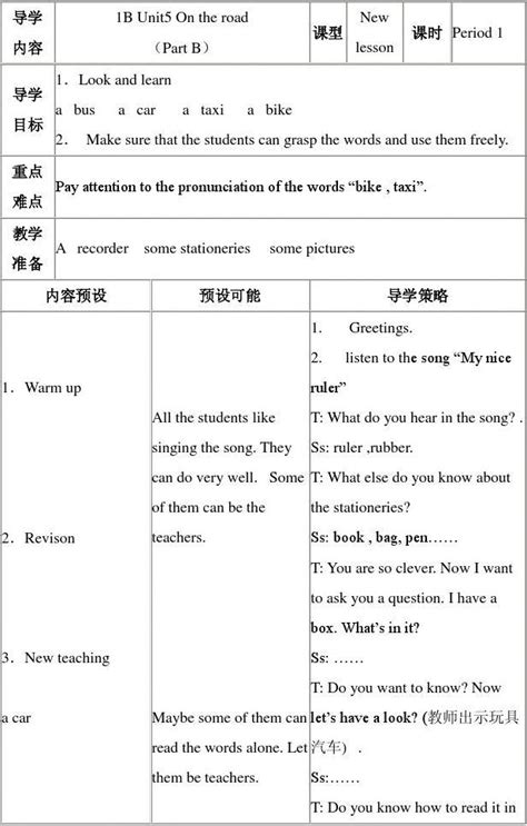 小学译林牛津英语一年级下 Unit5 第一课时1教案word文档在线阅读与下载无忧文档