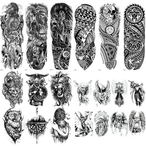 20 Sheets God Angel Metal Tribal Full Arm Half Arm Temporary Tattoo Combo