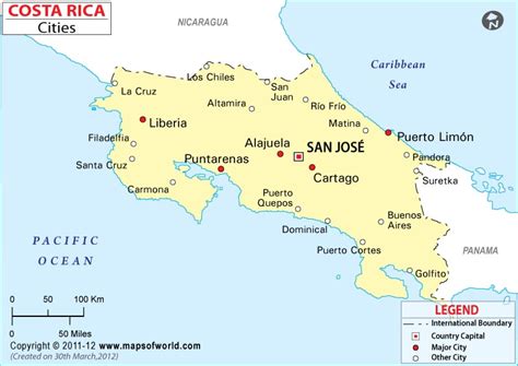 Cities in Costa Rica, Costa Rica Cities Map