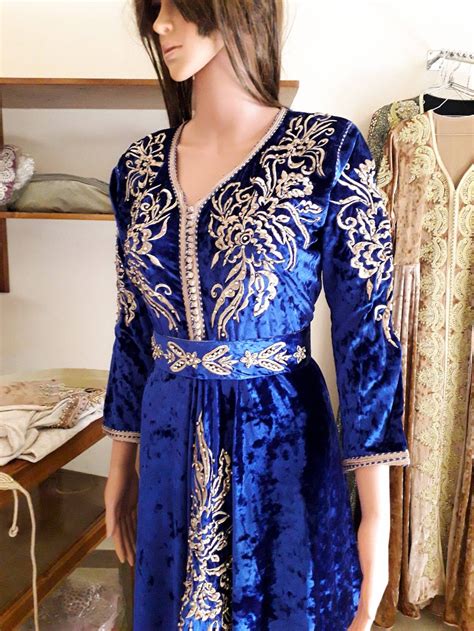 Kaftan De Lujo Caft N Vestido Marroqu Vestido Azul Kaft N Etsy M Xico