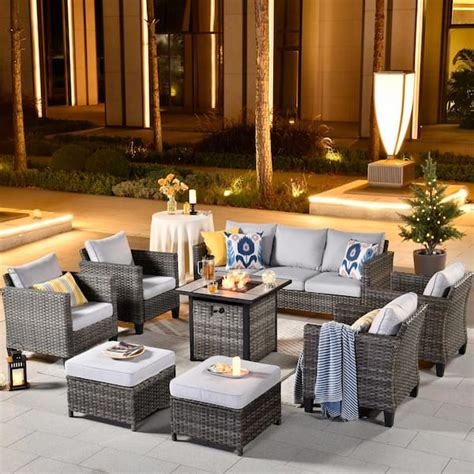 Ovios New Vultros Gray Piece Wicker Patio Fire Pit Conversation