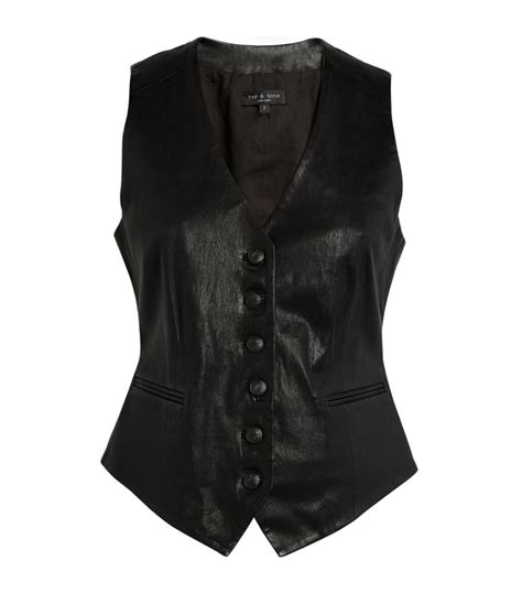 Womens Rag Bone Black Leather Vanessa Waistcoat Harrods UK