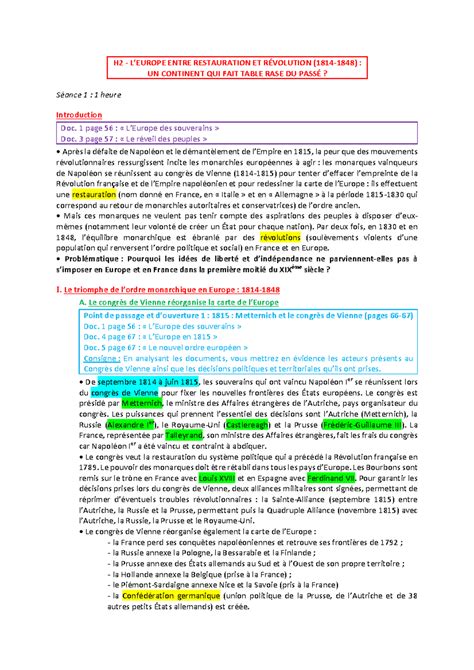 histoire de lespagne H2 LEUROPE ENTRE RESTAURATION ET RÉVOLUTION